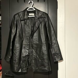 Lee Magram Long Open Black Leather Jacket